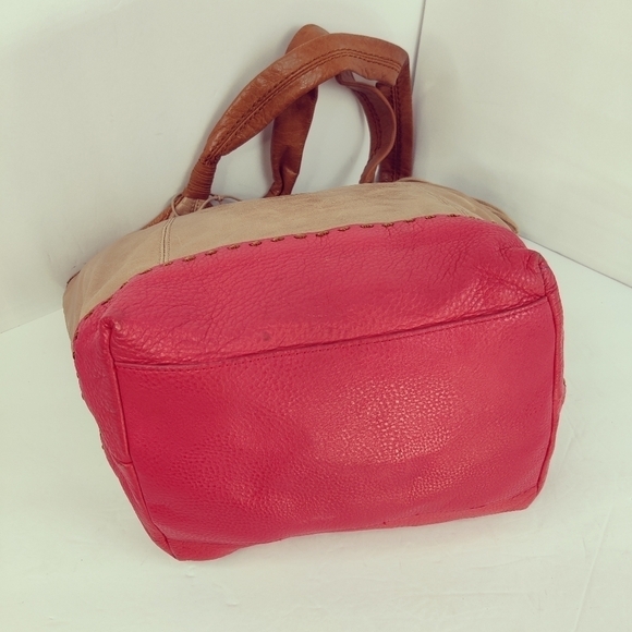 THE Sak 'Fernwood' Hobo Shoulder Bag in Tan & Red Leather Double Leather Strap - Picture 2 of 10